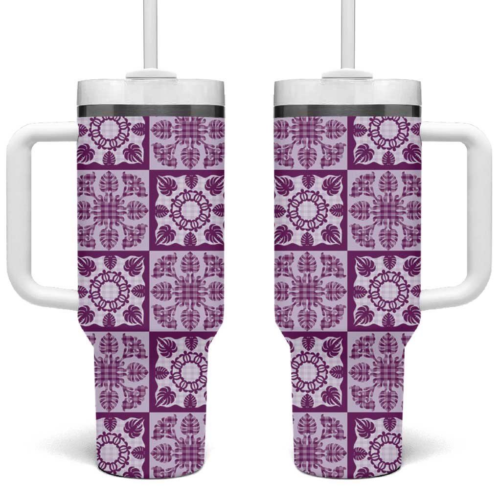 Poni Palaka Quilt Hawaii Tumbler With Handle Hawaiian Tropical Monstera Sea Turtle