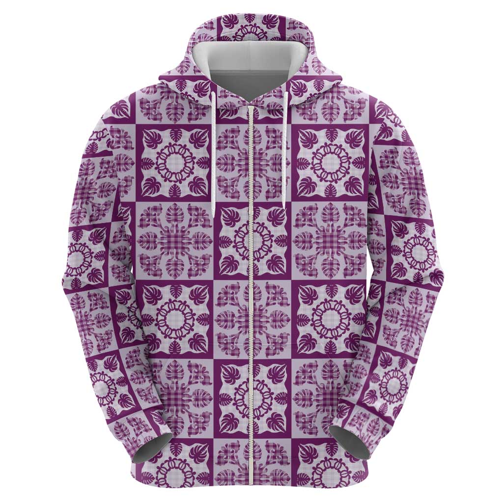 Poni Palaka Quilt Hawaii Zip Hoodie Hawaiian Tropical Monstera Sea Turtle LT14 - Polynesian Pride
