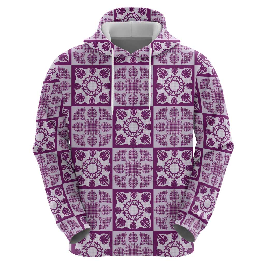 Poni Palaka Quilt Hawaii Zip Hoodie Hawaiian Tropical Monstera Sea Turtle LT14 - Polynesian Pride