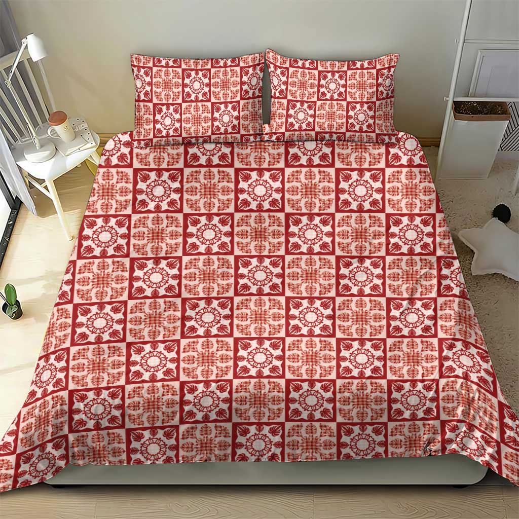 Ulaula Palaka Quilt Hawaii Bedding Set Hawaiian Tropical Monstera Sea Turtle