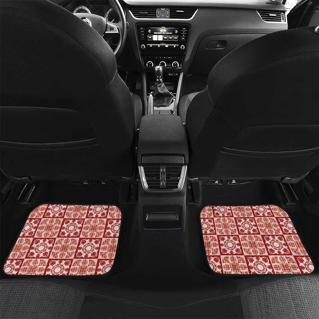 Ulaula Palaka Quilt Hawaii Car Mats Hawaiian Tropical Monstera Sea Turtle LT14 Set 2pcs - Back Red - Polynesian Pride