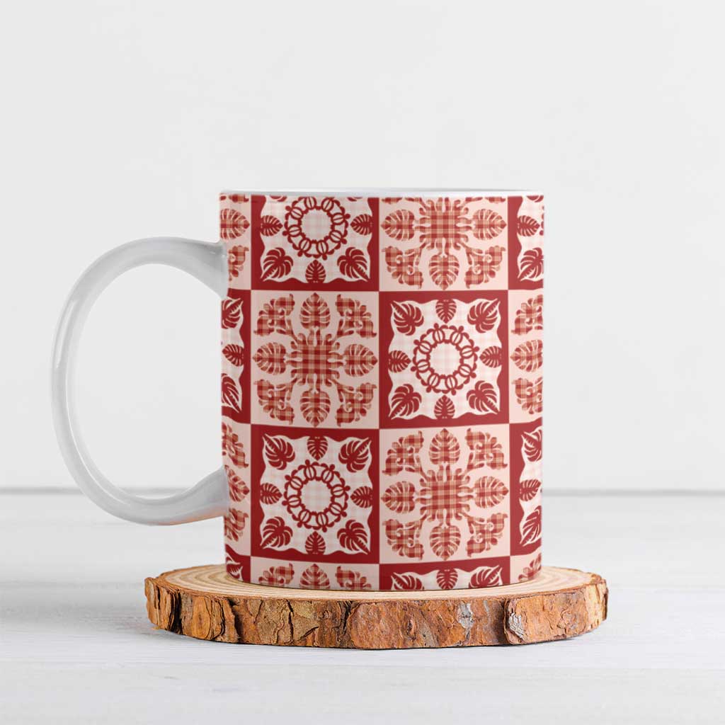 Ulaula Palaka Quilt Hawaii Ceramic Mug Hawaiian Tropical Monstera Sea Turtle