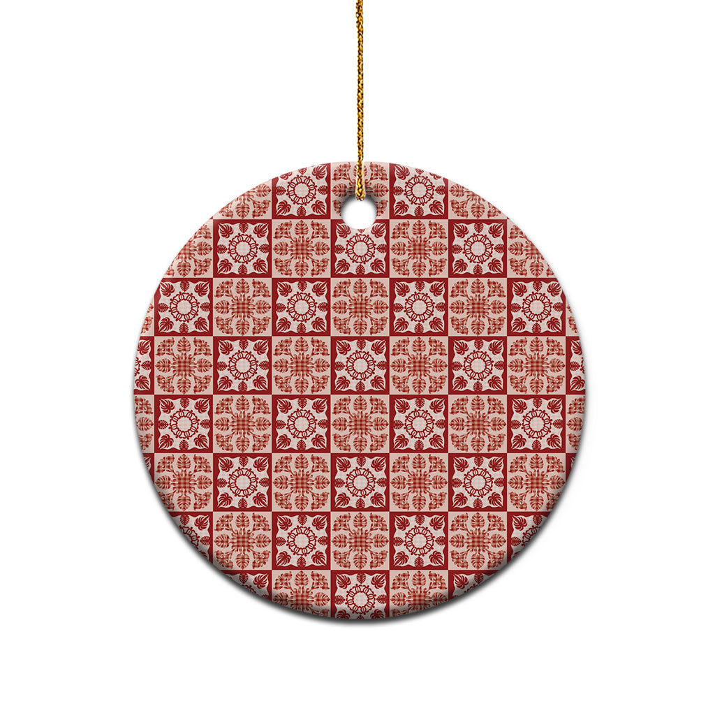 Ulaula Palaka Quilt Hawaii Ceramic Ornament Hawaiian Tropical Monstera Sea Turtle