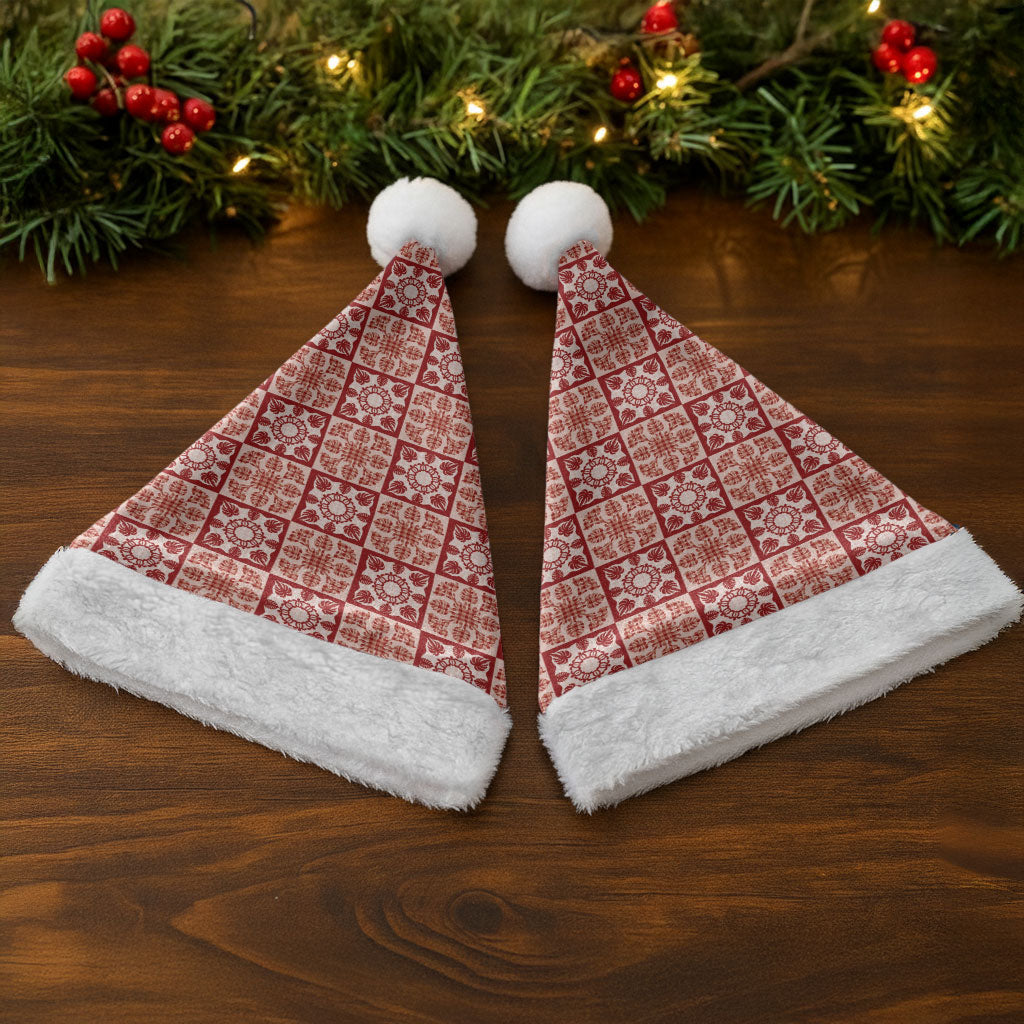 Ulaula Palaka Quilt Hawaii Christmas Santa Hat Hawaiian Tropical Monstera Sea Turtle