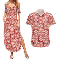 Ulaula Palaka Quilt Hawaii Couples Matching Summer Maxi Dress and Hawaiian Shirt Hawaiian Tropical Monstera Sea Turtle
