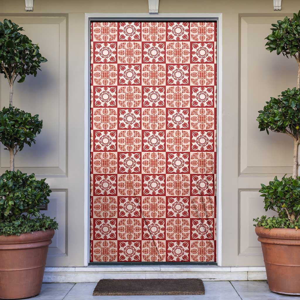 Ulaula Palaka Quilt Hawaii Door Cover Hawaiian Tropical Monstera Sea Turtle