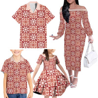 Ulaula Palaka Quilt Hawaii Family Matching Off The Shoulder Long Sleeve Dress and Hawaiian Shirt Hawaiian Tropical Monstera Sea Turtle
