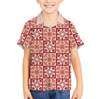 Ulaula Palaka Quilt Hawaii Family Matching Off Shoulder Short Dress and Hawaiian Shirt Hawaiian Tropical Monstera Sea Turtle LT14 Son's Shirt Red - Polynesian Pride