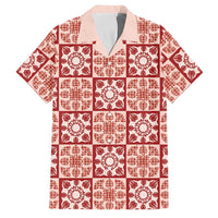 Ulaula Palaka Quilt Hawaii Family Matching Tank Maxi Dress and Hawaiian Shirt Hawaiian Tropical Monstera Sea Turtle LT14 Dad's Shirt - Short Sleeve Red - Polynesian Pride