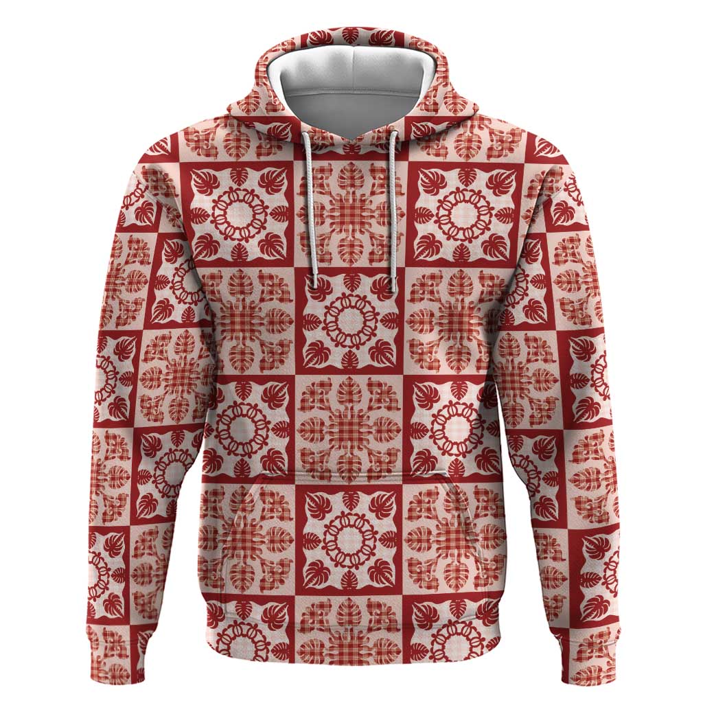 Ulaula Palaka Quilt Hawaii Hoodie Hawaiian Tropical Monstera Sea Turtle LT14 Pullover Hoodie Red - Polynesian Pride