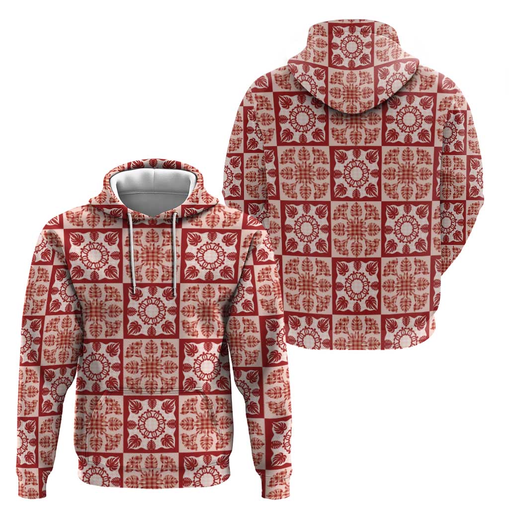 Ulaula Palaka Quilt Hawaii Hoodie Hawaiian Tropical Monstera Sea Turtle LT14 - Polynesian Pride