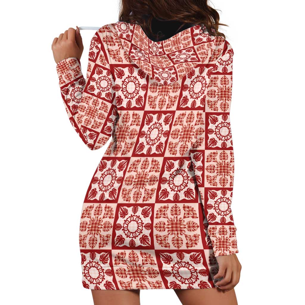 Ulaula Palaka Quilt Hawaii Hoodie Dress Hawaiian Tropical Monstera Sea Turtle