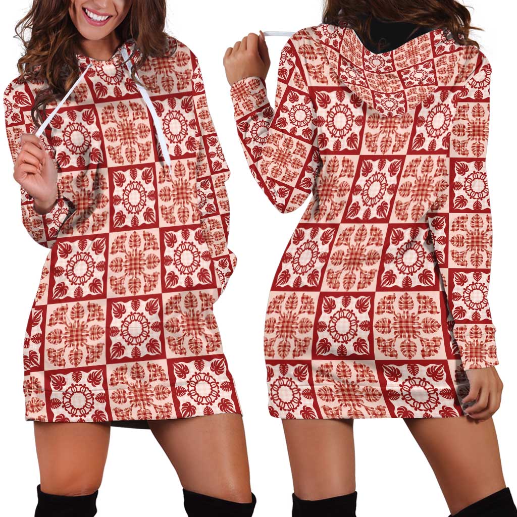 Ulaula Palaka Quilt Hawaii Hoodie Dress Hawaiian Tropical Monstera Sea Turtle