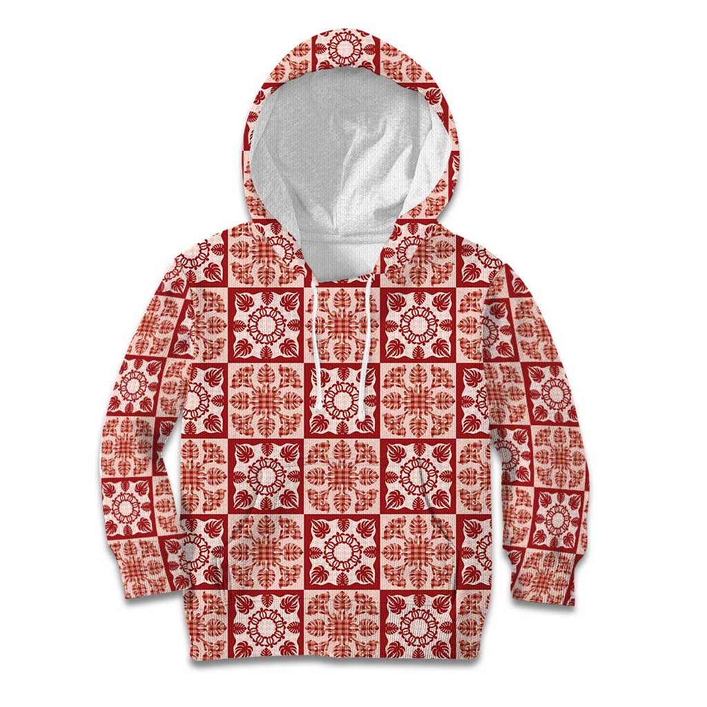 Ulaula Palaka Quilt Hawaii Kid Hoodie Hawaiian Tropical Monstera Sea Turtle