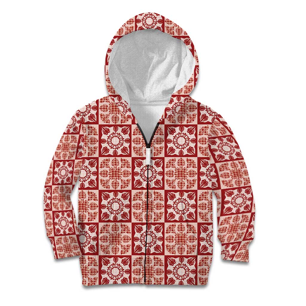 Ulaula Palaka Quilt Hawaii Kid Hoodie Hawaiian Tropical Monstera Sea Turtle