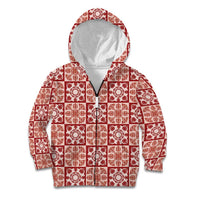 Ulaula Palaka Quilt Hawaii Kid Hoodie Hawaiian Tropical Monstera Sea Turtle