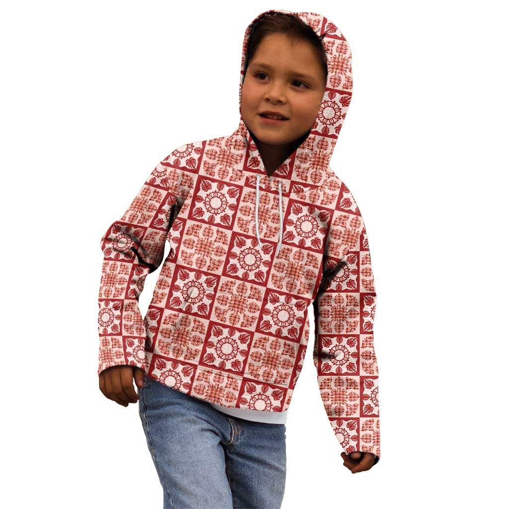 Ulaula Palaka Quilt Hawaii Kid Hoodie Hawaiian Tropical Monstera Sea Turtle