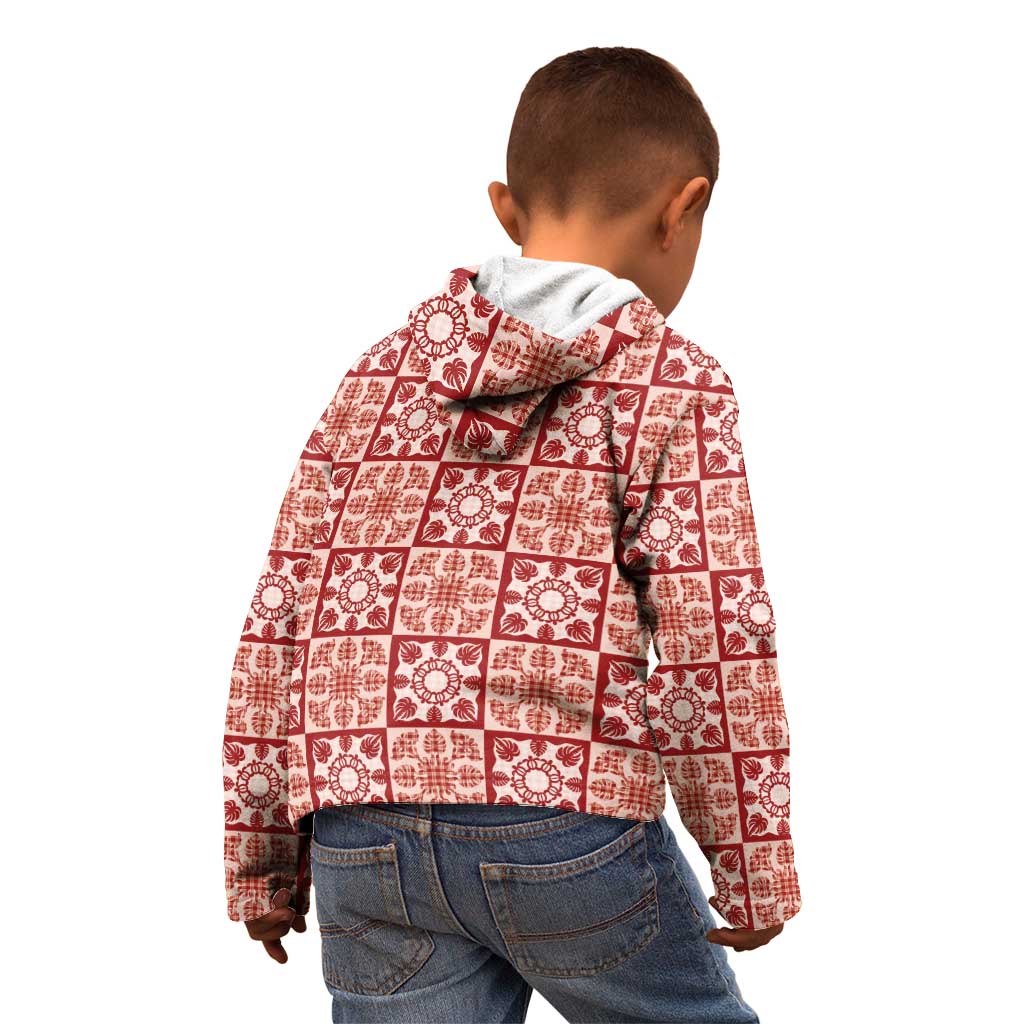 Ulaula Palaka Quilt Hawaii Kid Hoodie Hawaiian Tropical Monstera Sea Turtle