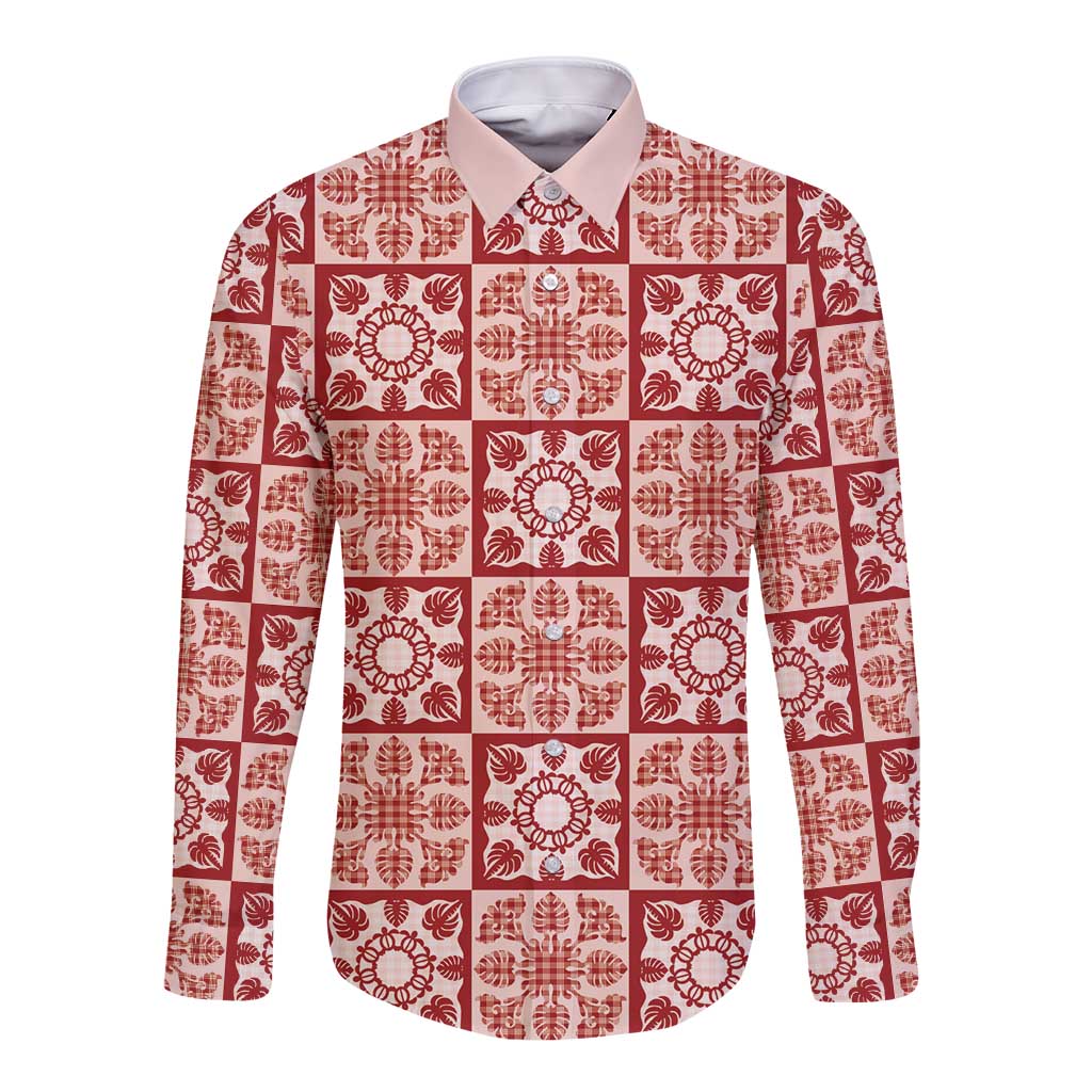 Ulaula Palaka Quilt Hawaii Long Sleeve Button Shirt Hawaiian Tropical Monstera Sea Turtle