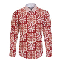 Ulaula Palaka Quilt Hawaii Long Sleeve Button Shirt Hawaiian Tropical Monstera Sea Turtle
