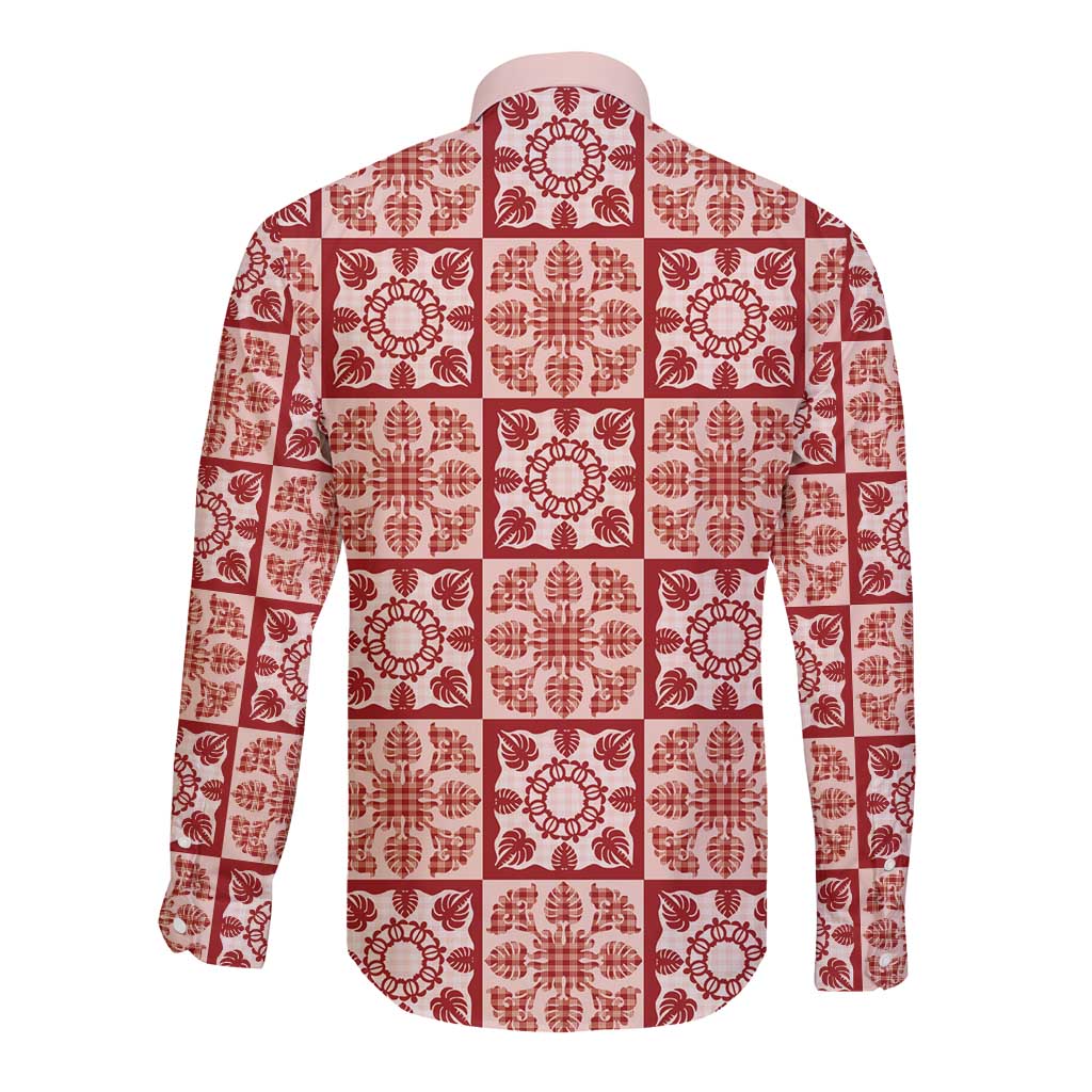 Ulaula Palaka Quilt Hawaii Long Sleeve Button Shirt Hawaiian Tropical Monstera Sea Turtle