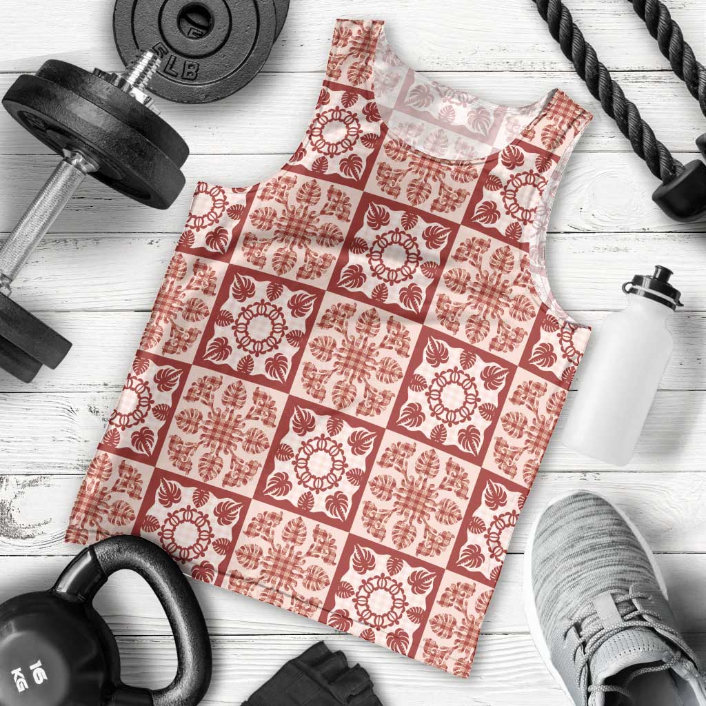 Ulaula Palaka Quilt Hawaii Men Tank Top Hawaiian Tropical Monstera Sea Turtle