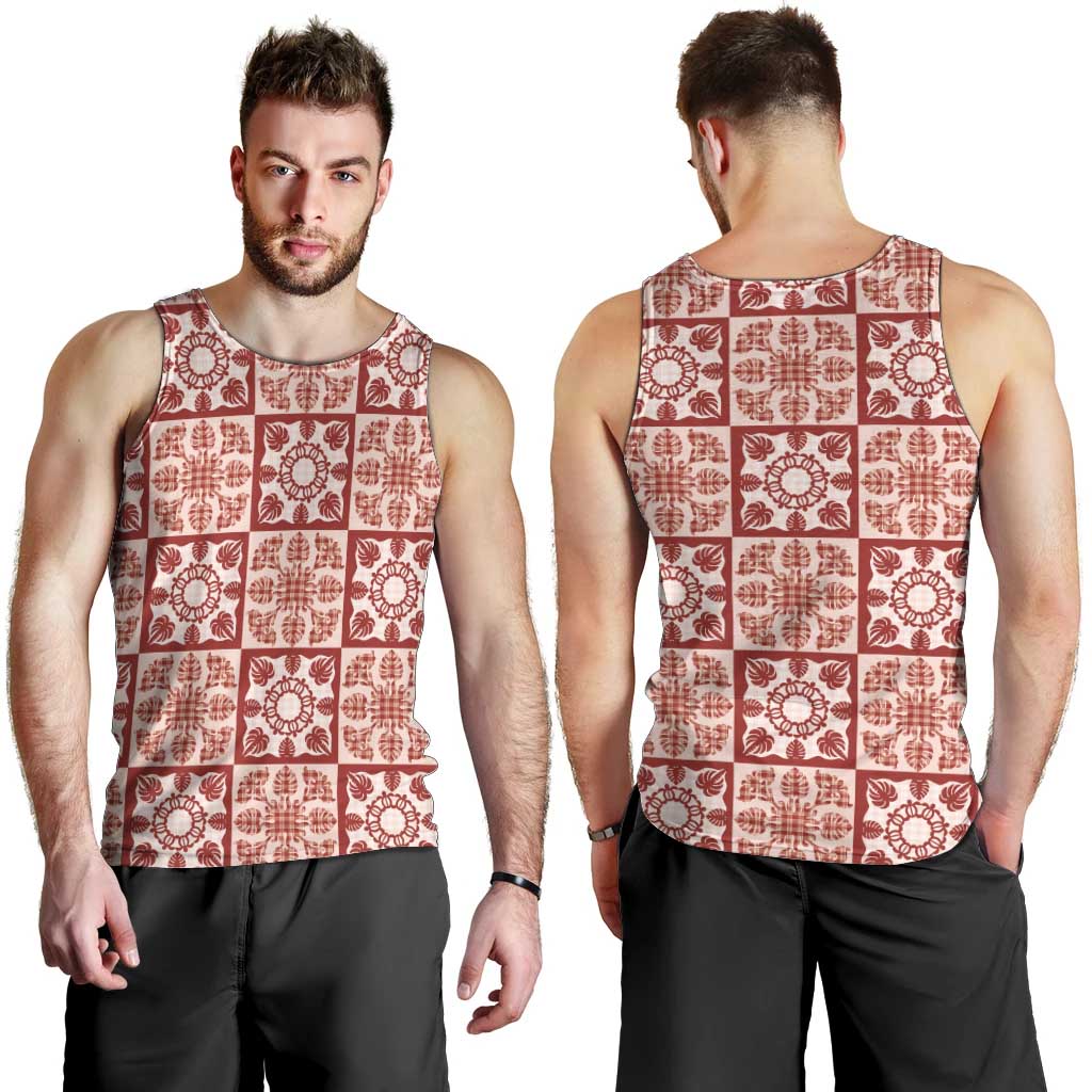 Ulaula Palaka Quilt Hawaii Men Tank Top Hawaiian Tropical Monstera Sea Turtle