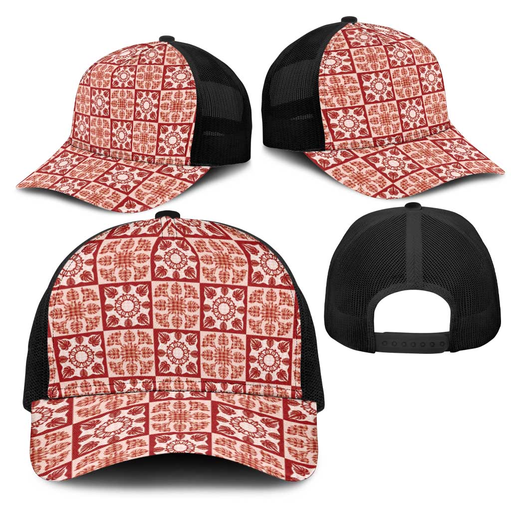 Ulaula Palaka Quilt Hawaii Mesh Trucker Cap Hawaiian Tropical Monstera Sea Turtle