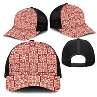 Ulaula Palaka Quilt Hawaii Mesh Trucker Cap Hawaiian Tropical Monstera Sea Turtle