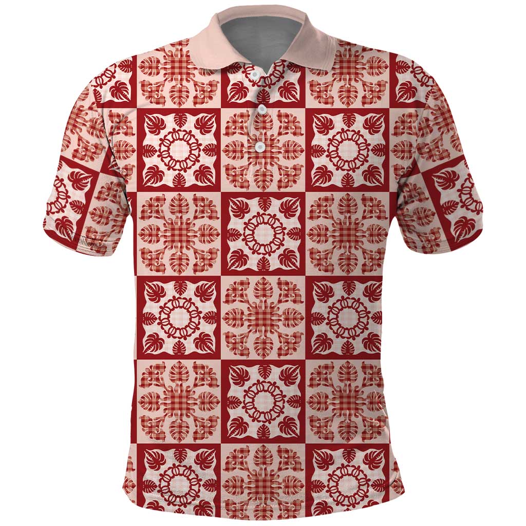 Ulaula Palaka Quilt Hawaii Polo Shirt Hawaiian Tropical Monstera Sea Turtle