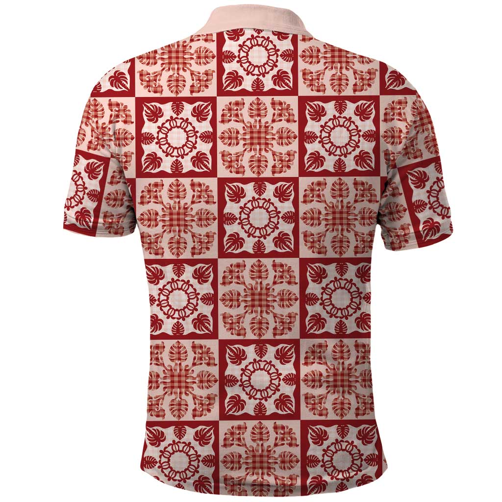 Ulaula Palaka Quilt Hawaii Polo Shirt Hawaiian Tropical Monstera Sea Turtle