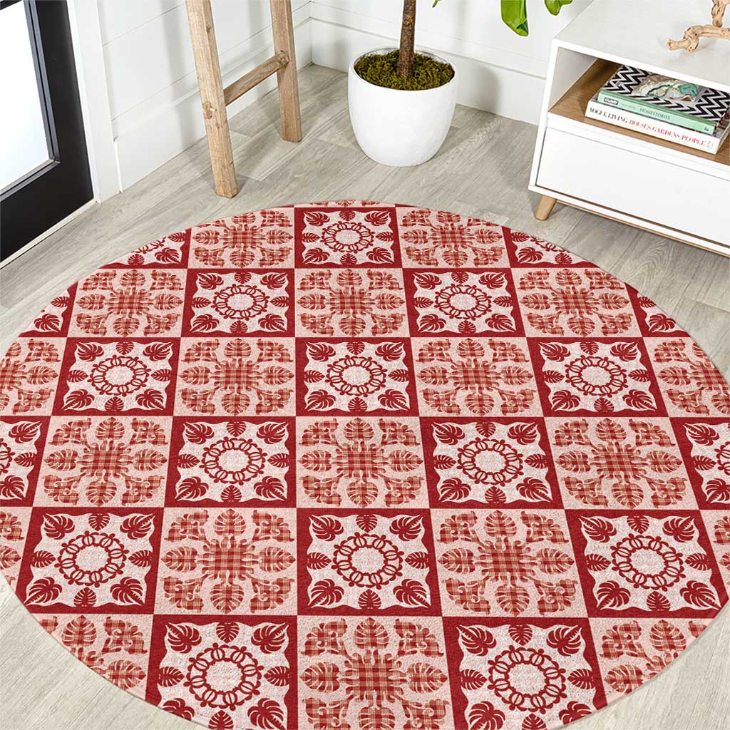 Ulaula Palaka Quilt Hawaii Round Carpet Hawaiian Tropical Monstera Sea Turtle