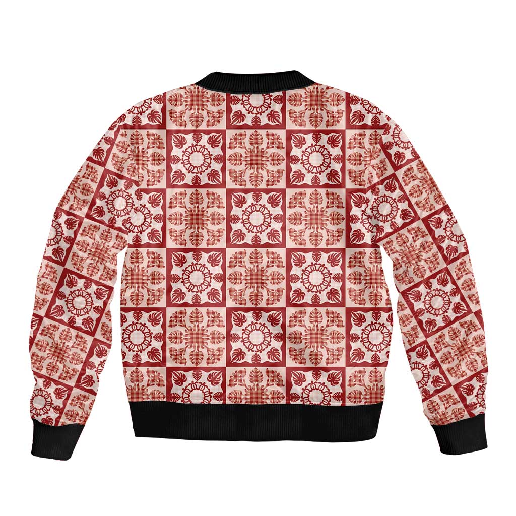 Ulaula Palaka Quilt Hawaii Sleeve Zip Bomber Jacket Hawaiian Tropical Monstera Sea Turtle LT14 - Polynesian Pride