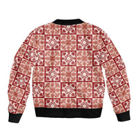 Ulaula Palaka Quilt Hawaii Sleeve Zip Bomber Jacket Hawaiian Tropical Monstera Sea Turtle LT14 - Polynesian Pride