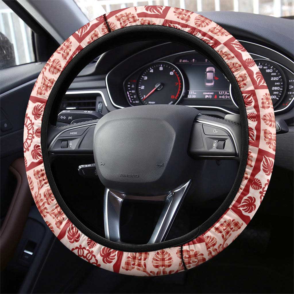 Ulaula Palaka Quilt Hawaii Steering Wheel Cover Hawaiian Tropical Monstera Sea Turtle LT14 - Polynesian Pride