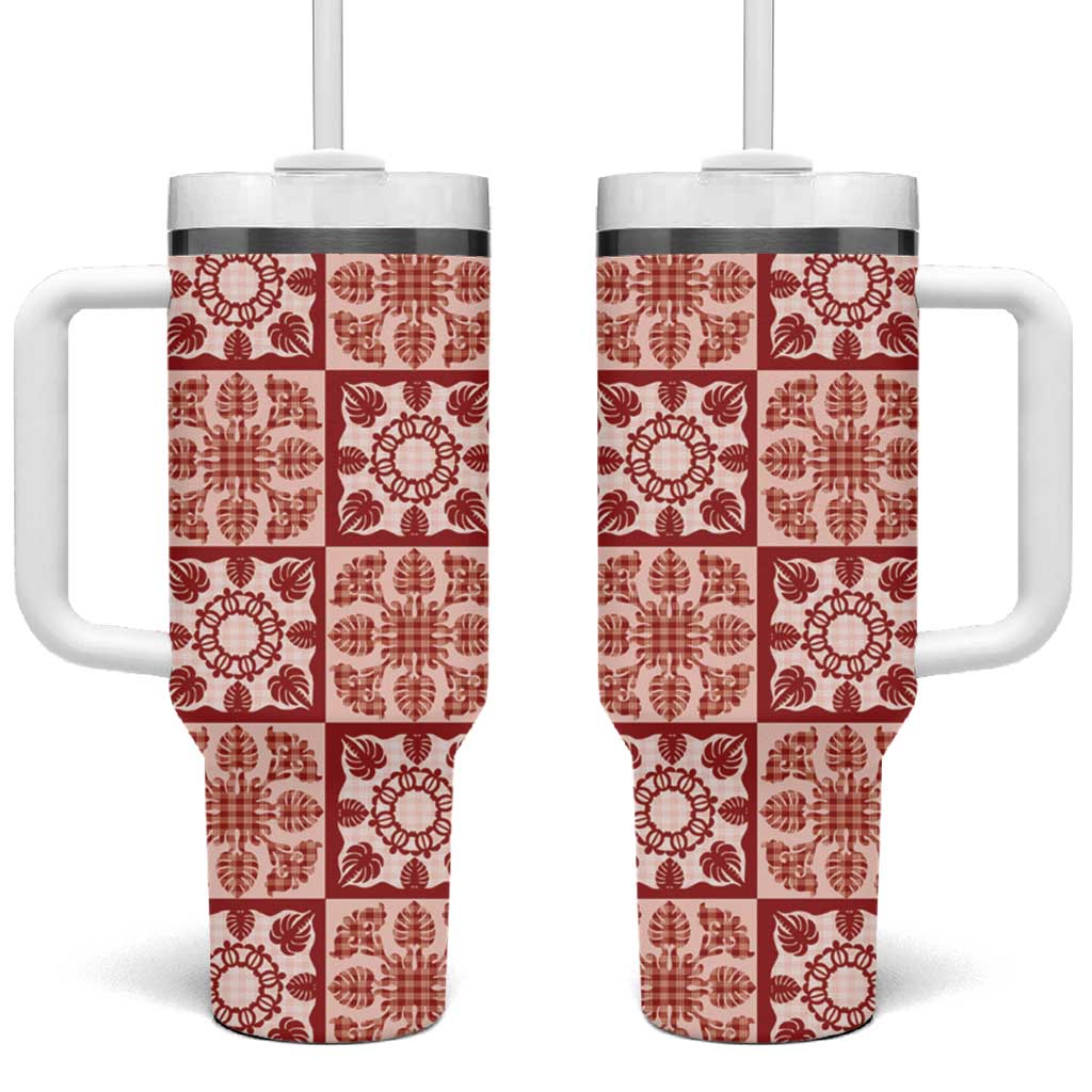 Ulaula Palaka Quilt Hawaii Tumbler With Handle Hawaiian Tropical Monstera Sea Turtle