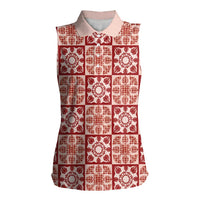 Ulaula Palaka Quilt Hawaii Women Sleeveless Polo Shirt Hawaiian Tropical Monstera Sea Turtle