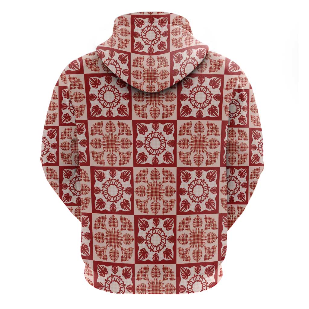 Ulaula Palaka Quilt Hawaii Zip Hoodie Hawaiian Tropical Monstera Sea Turtle LT14 - Polynesian Pride