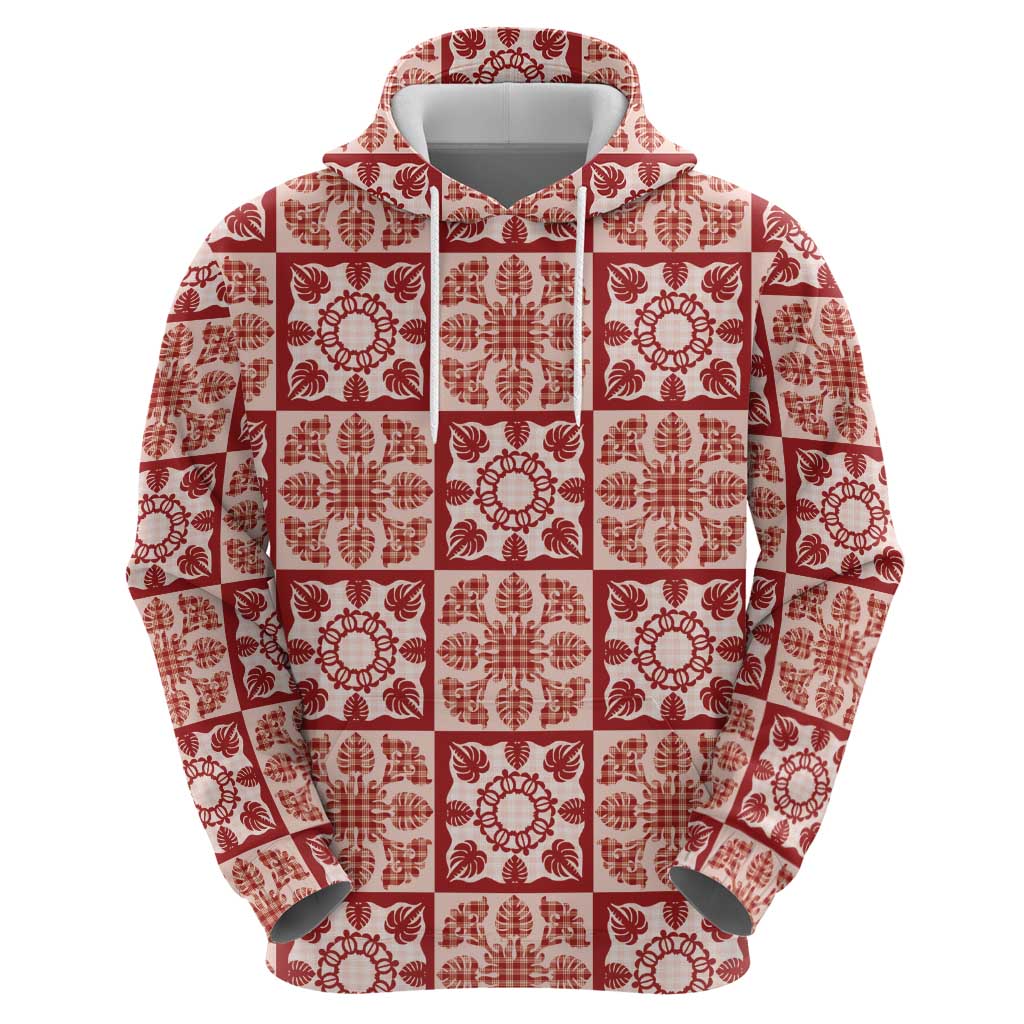 Ulaula Palaka Quilt Hawaii Zip Hoodie Hawaiian Tropical Monstera Sea Turtle LT14 - Polynesian Pride