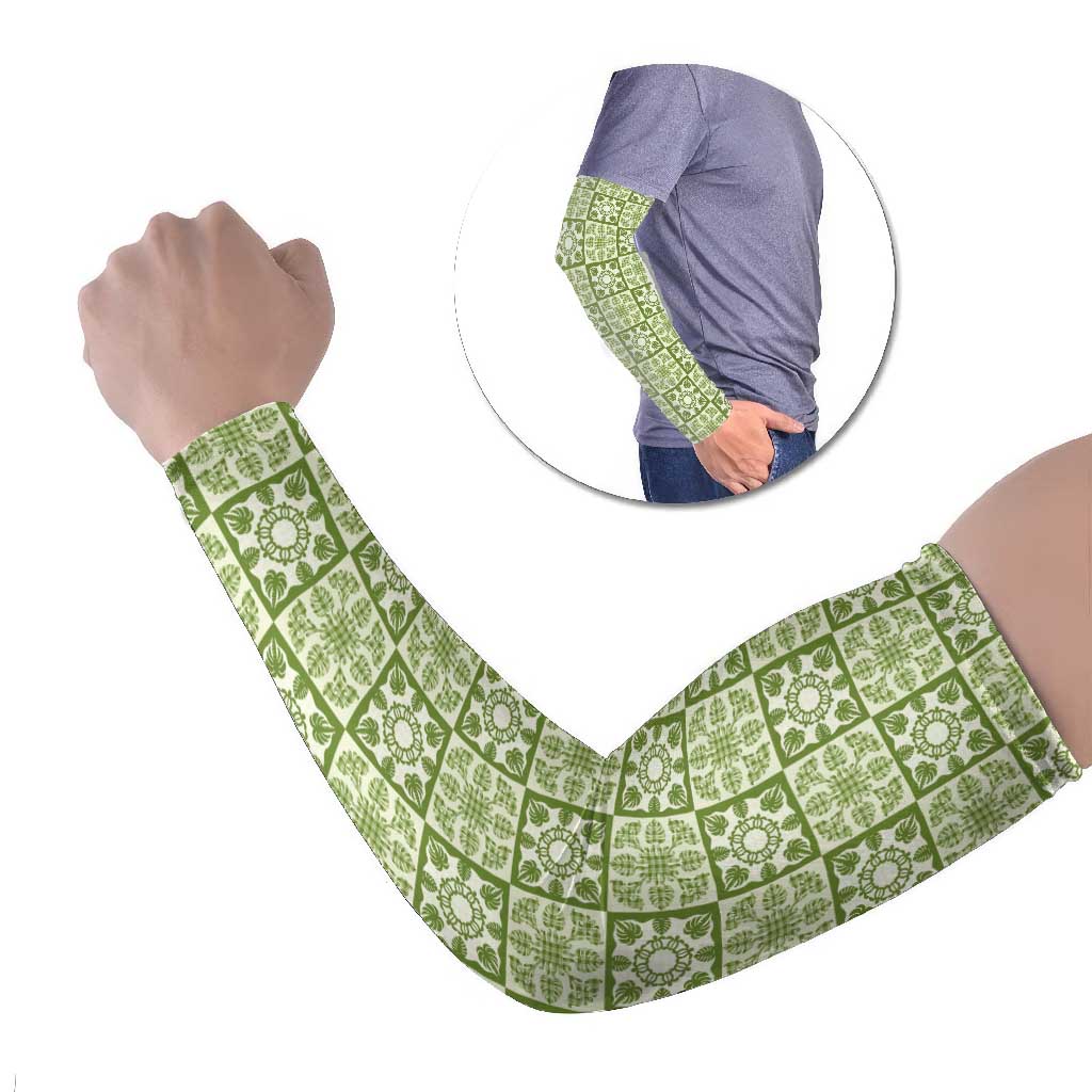 Omaomao Palaka Quilt Hawaii Arm Sleeves Hawaiian Tropical Monstera Sea Turtle LT14 Set of 2 Green - Polynesian Pride