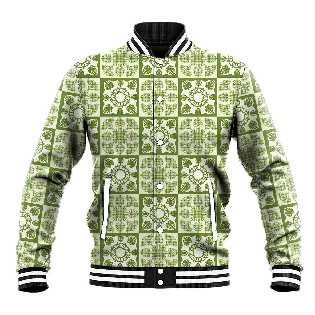 Omaomao Palaka Quilt Hawaii Baseball Jacket Hawaiian Tropical Monstera Sea Turtle