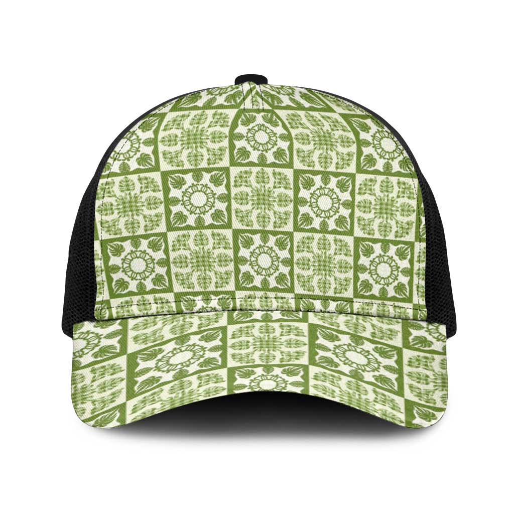 Omaomao Palaka Quilt Hawaii Baseball Net Cap Hawaiian Tropical Monstera Sea Turtle LT14 One Size Black Green - Polynesian Pride