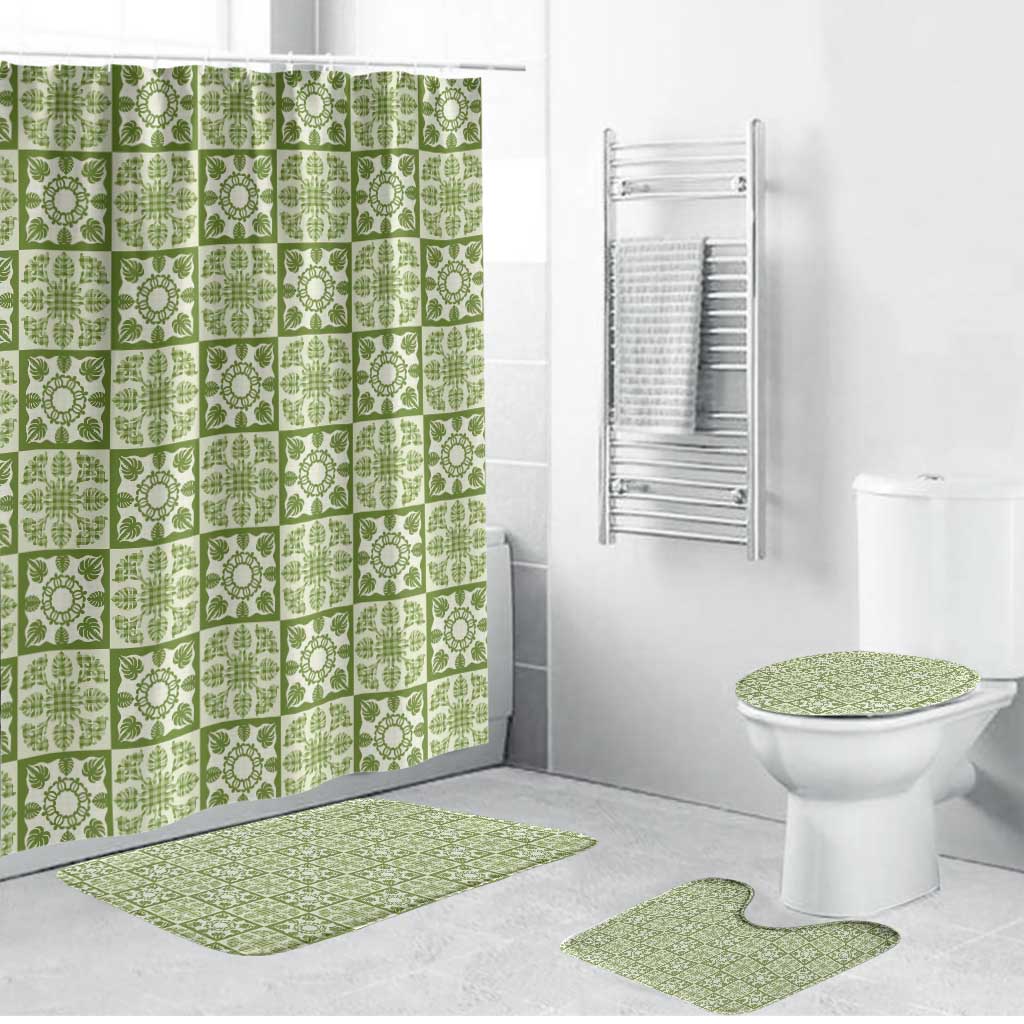 Omaomao Palaka Quilt Hawaii Bathroom Set Hawaiian Tropical Monstera Sea Turtle