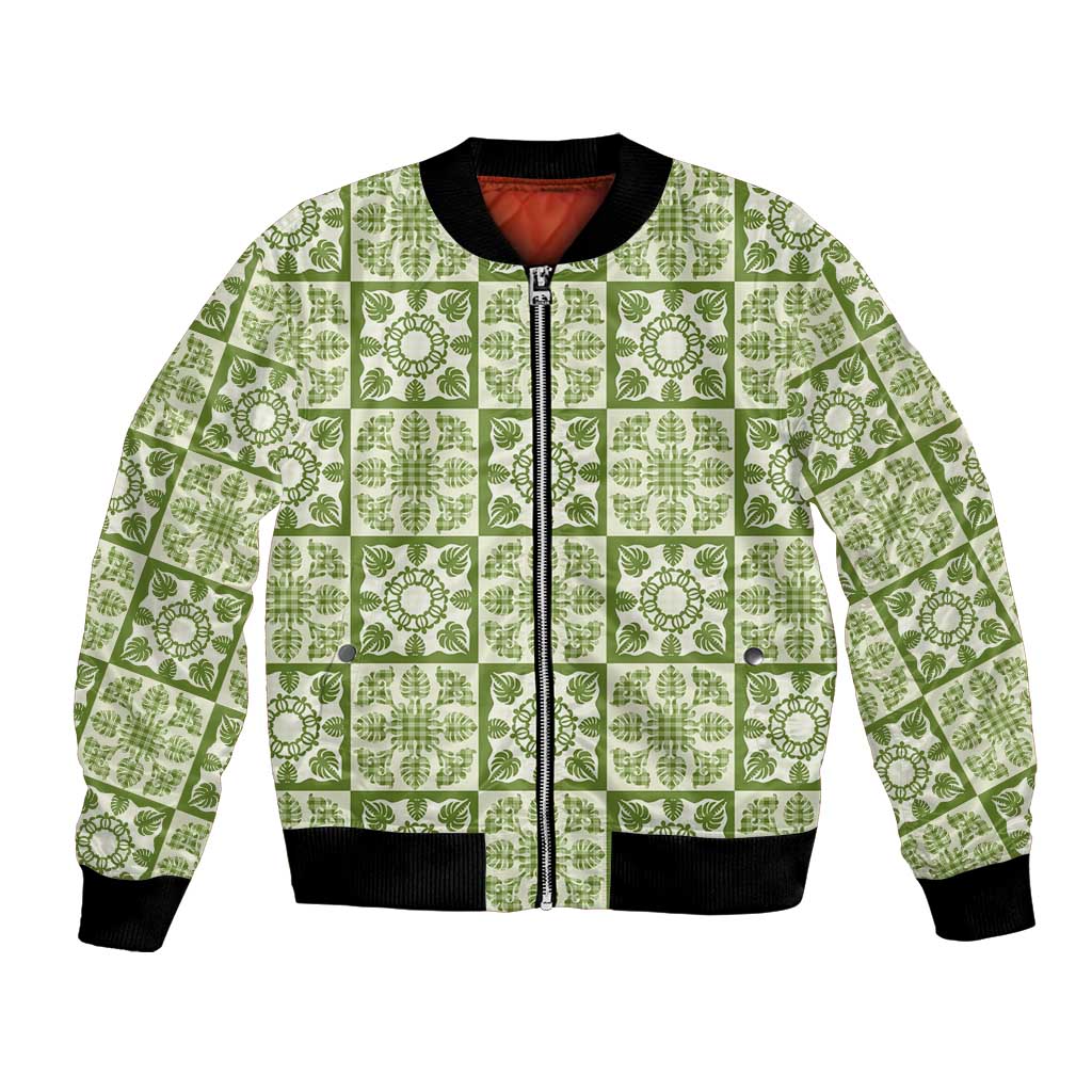 Omaomao Palaka Quilt Hawaii Bomber Jacket Hawaiian Tropical Monstera Sea Turtle LT14 Unisex Green - Polynesian Pride