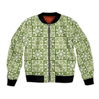 Omaomao Palaka Quilt Hawaii Bomber Jacket Hawaiian Tropical Monstera Sea Turtle LT14 Unisex Green - Polynesian Pride