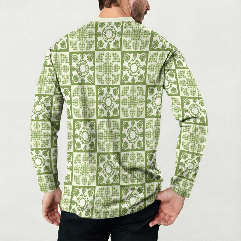 Omaomao Palaka Quilt Hawaii Button Sweatshirt Hawaiian Tropical Monstera Sea Turtle