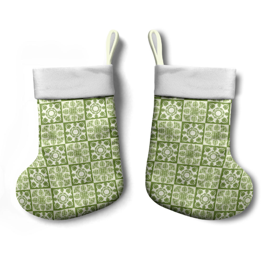Omaomao Palaka Quilt Hawaii Christmas Stocking Hawaiian Tropical Monstera Sea Turtle