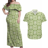 Omaomao Palaka Quilt Hawaii Couples Matching Off Shoulder Maxi Dress and Hawaiian Shirt Hawaiian Tropical Monstera Sea Turtle