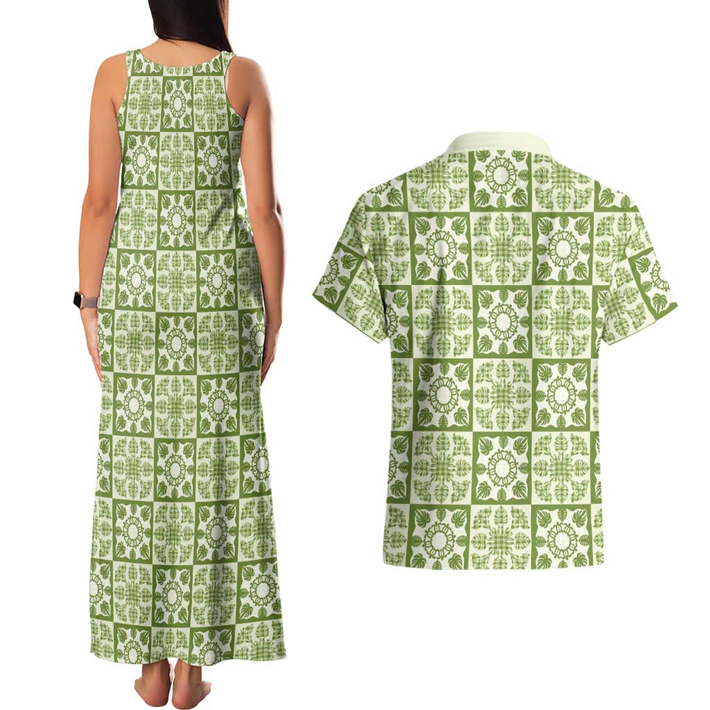 Omaomao Palaka Quilt Hawaii Couples Matching Tank Maxi Dress and Hawaiian Shirt Hawaiian Tropical Monstera Sea Turtle