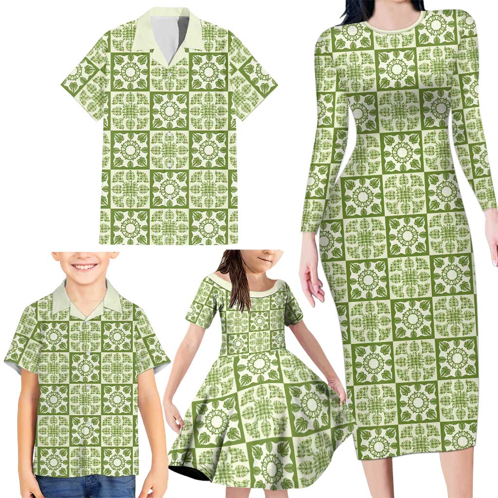 Omaomao Palaka Quilt Hawaii Family Matching Long Sleeve Bodycon Dress and Hawaiian Shirt Hawaiian Tropical Monstera Sea Turtle LT14 - Polynesian Pride